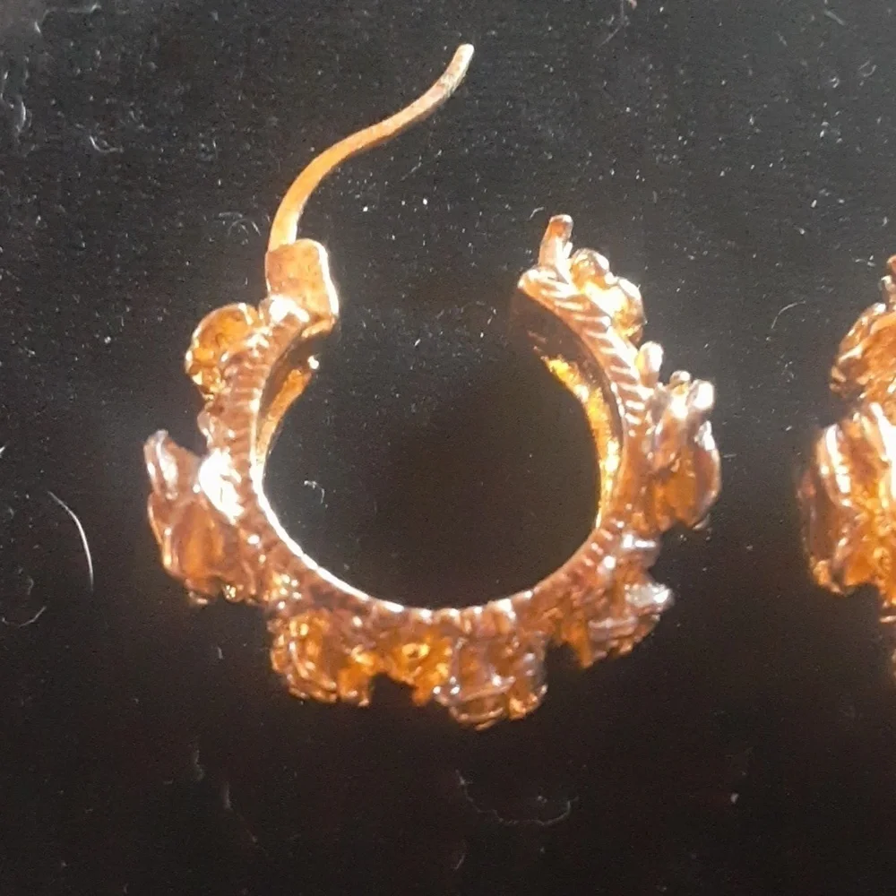 Elegant Gold Tone Hoop Earrings with Rose Design